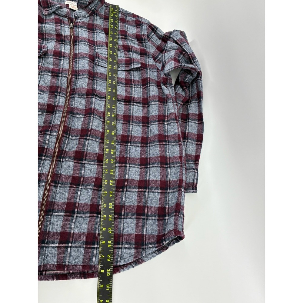 Carbon 2 Cobalt Mens Large Full Zip Flannel Shirt Jacket Plaid Burgundy Grey L - Picture 8 of 9